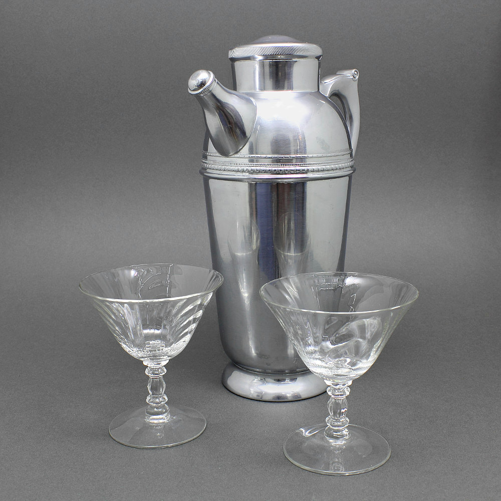 Art Deco Chrome Mounted Cambridge Glass Cocktail Shaker / Pitcher For Sale  at 1stDibs